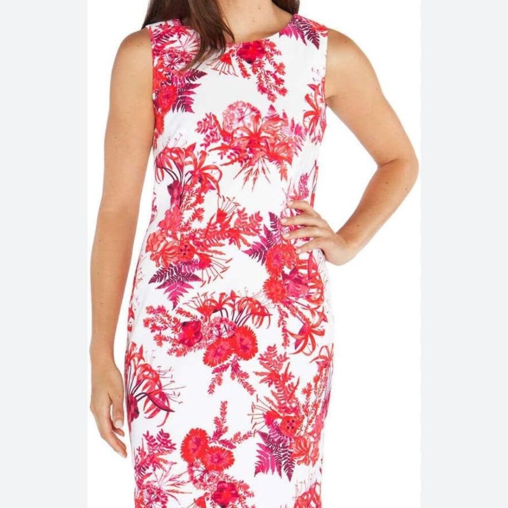 MARIO SERRANI ITALY sleeveless dress with red and fuchsia floral print – Size 10